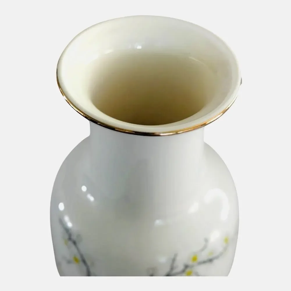 Vintage JAY White Porcelain Vase Fine China Handpainted Birds Gold Trim Japan